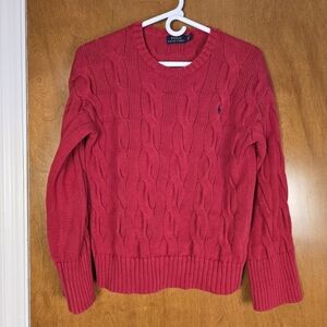 Oversized Ralph Lauren Cable Sweater XS Red